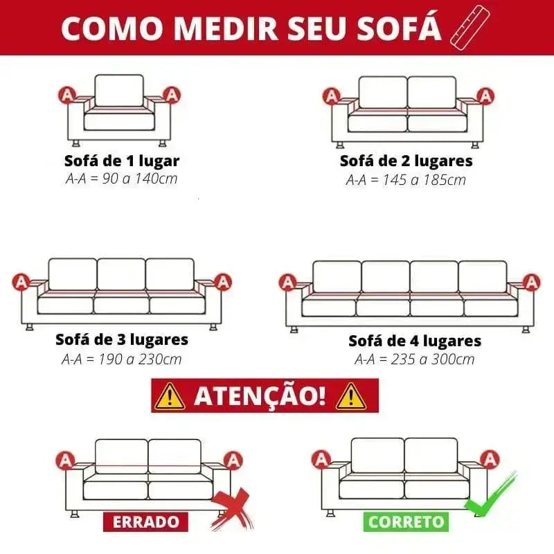 Guia de medição de sofá para Capa Sofá Suede Premium Preto 1 Lugar Conforto Ricaly