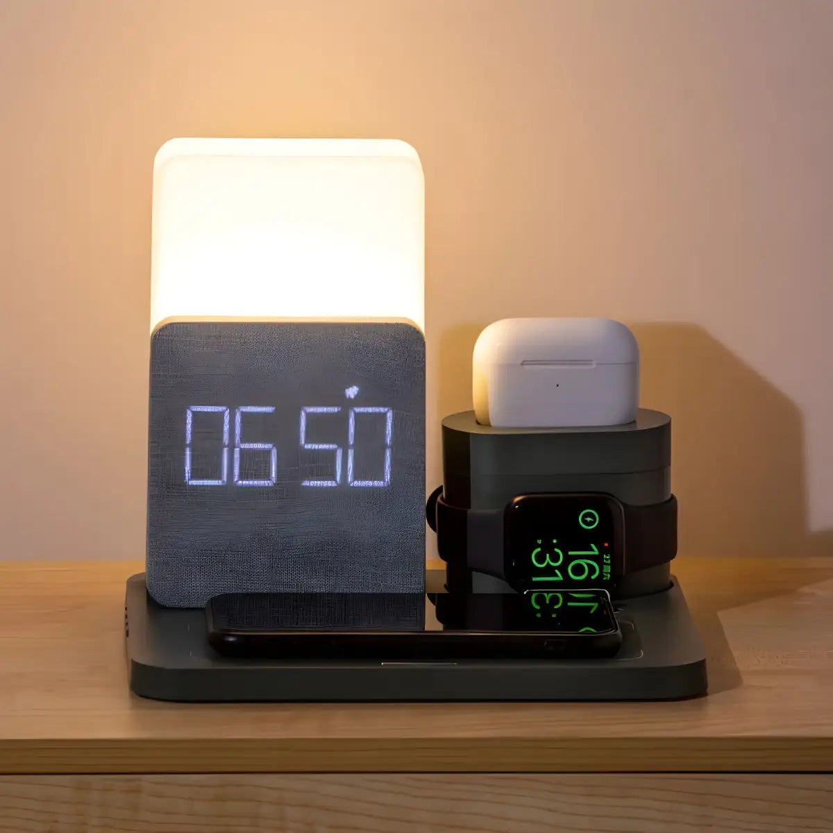 Carregador por indução 3 em 1 com luminária e despertador Ricaly
