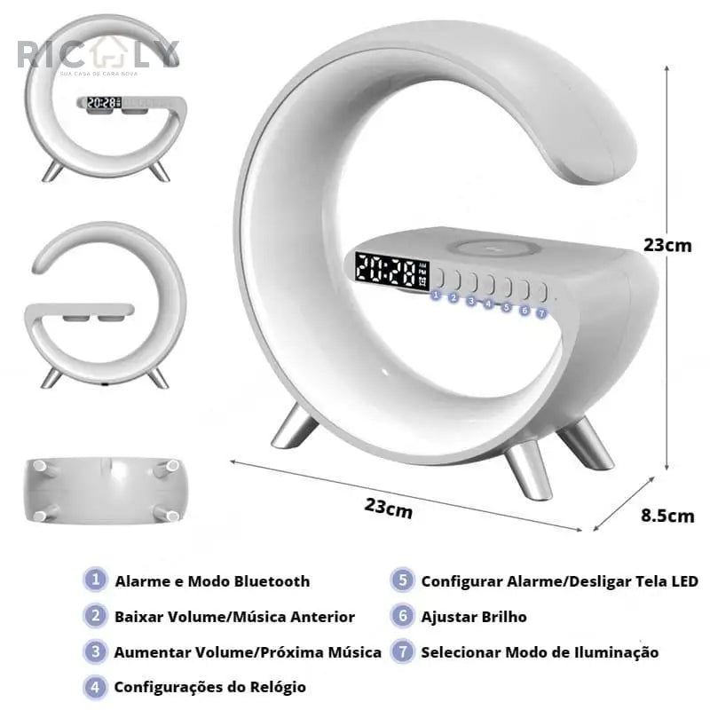 Carregador por Indução + Despertador + Luminária LED Ricaly – Multifuncional e Elegante para Quarto e Home Office