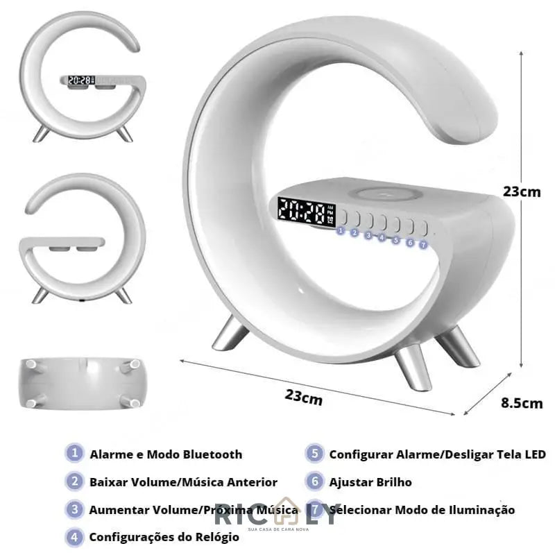 Carregador por Indução + Despertador + Luminária LED Ricaly – Multifuncional e Elegante para Quarto e Home Office