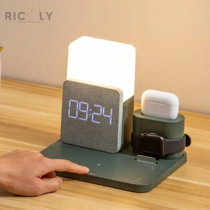 Carregador por Indução + Luminária de Mesa e Despertador Ricaly - Tecnologia Inovadora para um Despertar Tranquilo