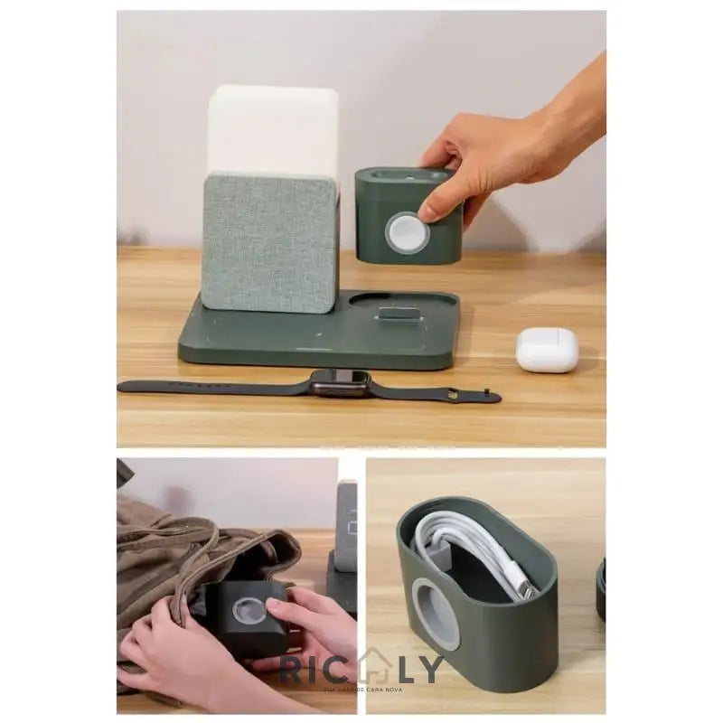 Carregador por Indução + Luminária de Mesa e Despertador Ricaly - Tecnologia Inovadora para um Despertar Tranquilo