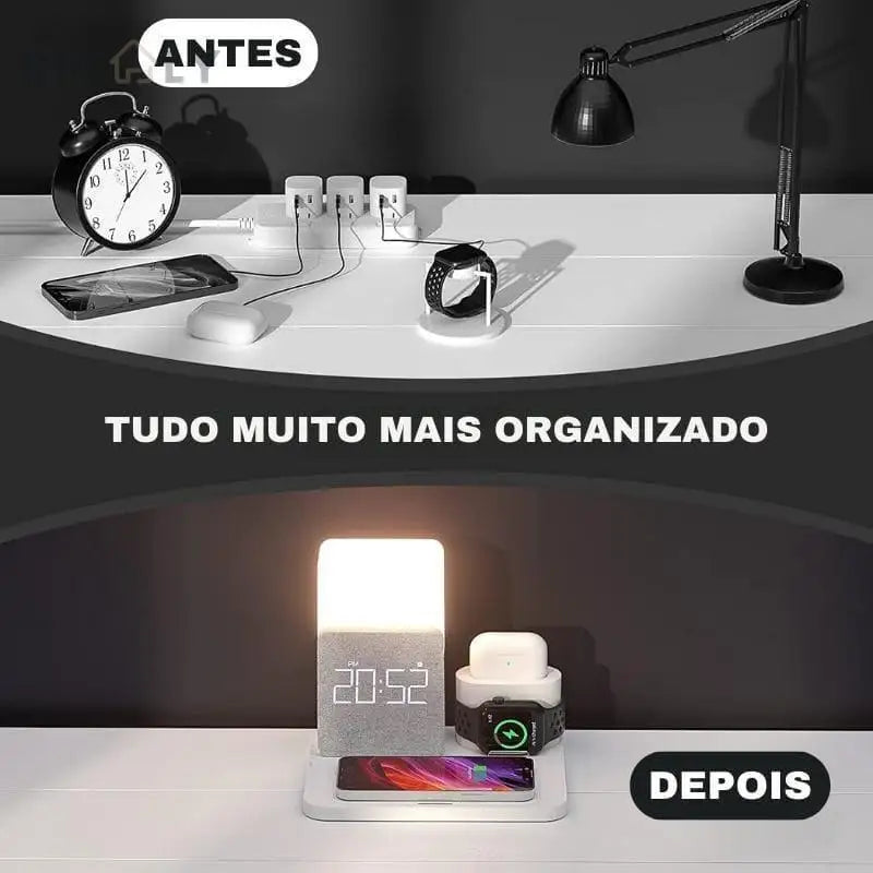 Carregador por Indução + Luminária de Mesa e Despertador Ricaly - Tecnologia Inovadora para um Despertar Tranquilo