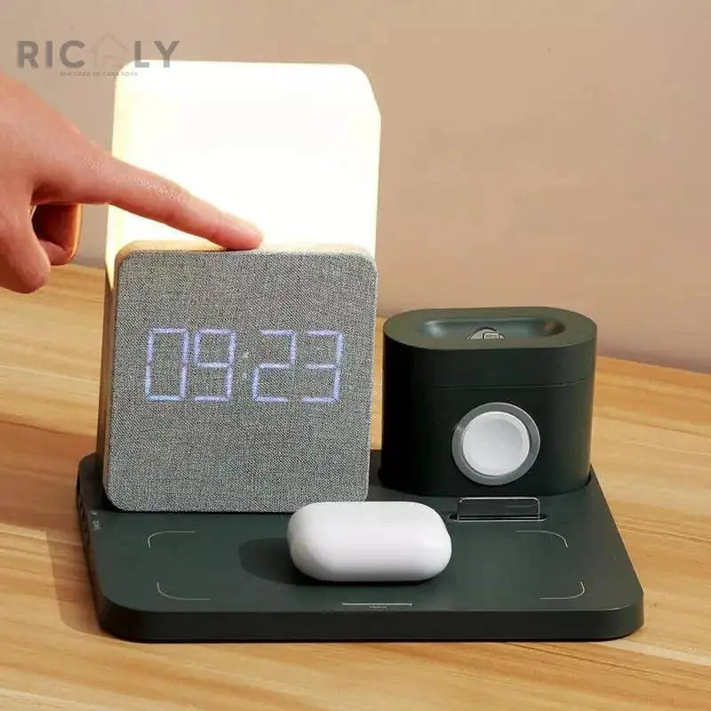 Carregador por Indução + Luminária de Mesa e Despertador Ricaly - Tecnologia Inovadora para um Despertar Tranquilo