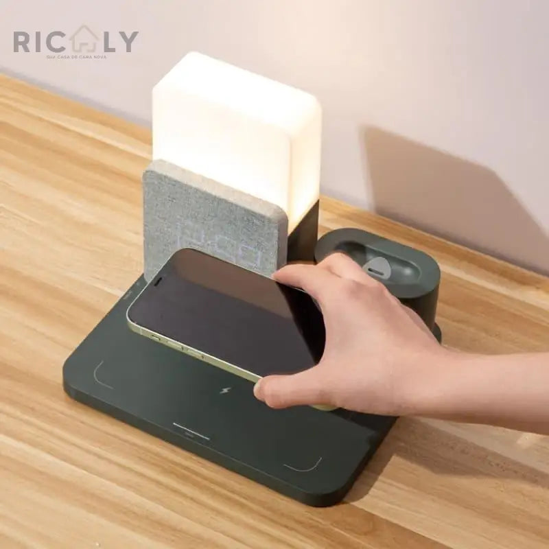 Carregador por Indução + Luminária de Mesa e Despertador Ricaly - Tecnologia Inovadora para um Despertar Tranquilo