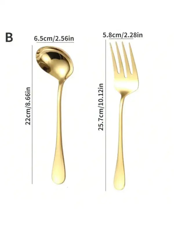 Conjunto de Talheres em Aço Inox Dourado - Colher Garfo Sopa Fenda e Pá - Ricaly - Talheres De Cozinha