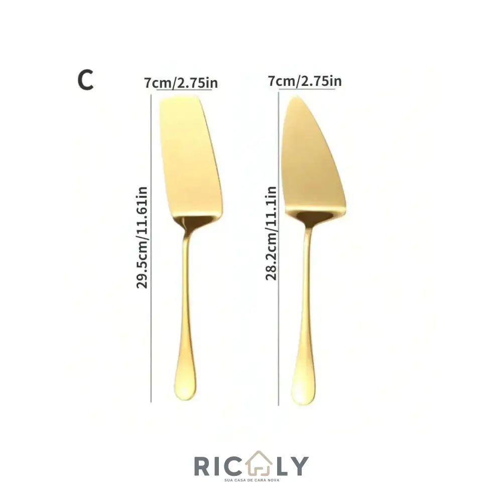 Conjunto de Talheres em Aço Inox Dourado - Colher, Garfo, Sopa, Fenda e Pá - Ricaly - Talheres De Cozinha - C - 14:350850#C