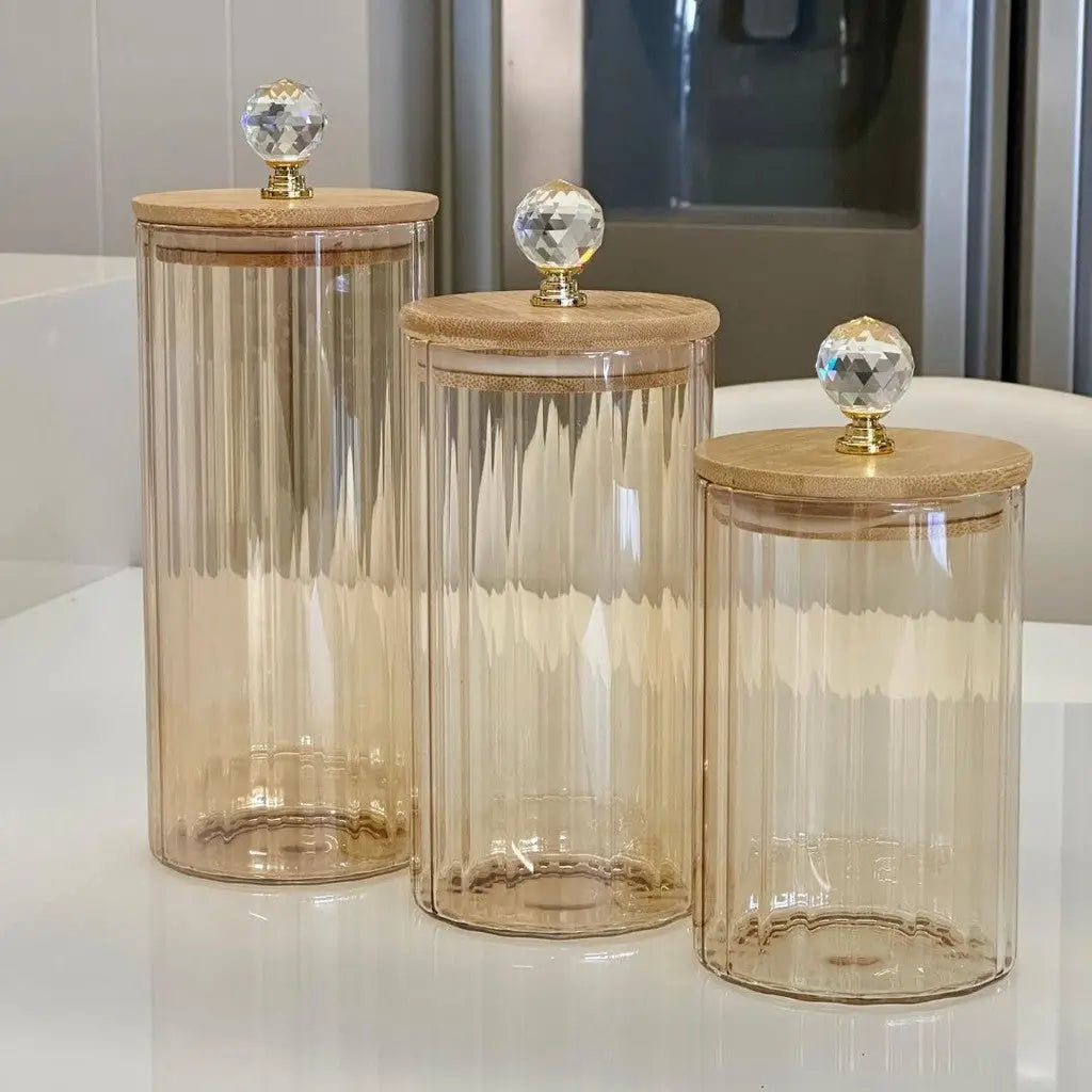 Potes herméticos de vidro âmbar com botões de cristal para organização Ricaly