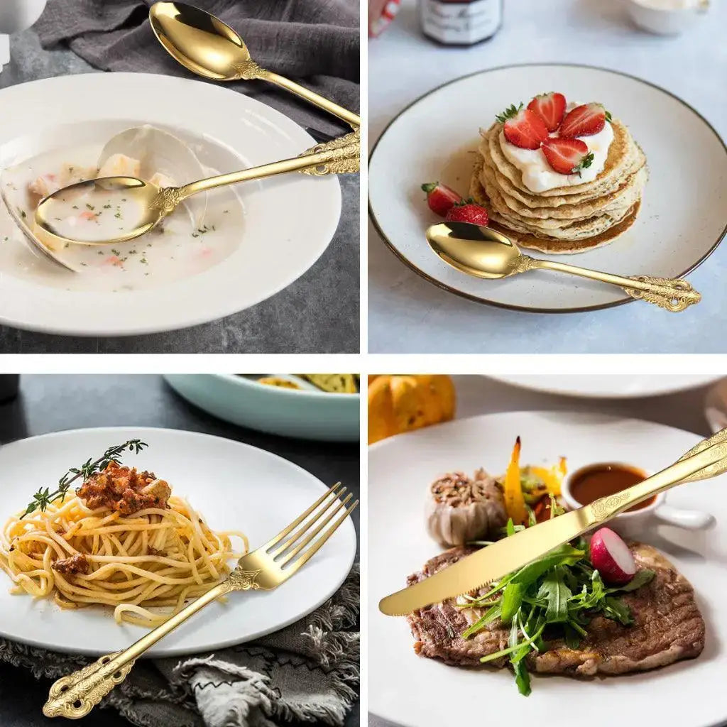 Conjunto de Talheres Luxo Aço Inoxidável Dourado | Ricaly Cozinha & Gastronomia Compre