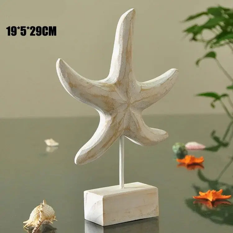 Escultura de estrela do mar em madeira para Decoração de Mesa Artesanal Ricaly