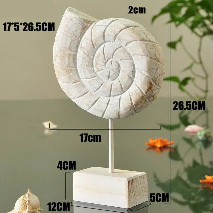 Escultura de concha de náutilo em madeira artesanal para decoração exclusiva Ricaly