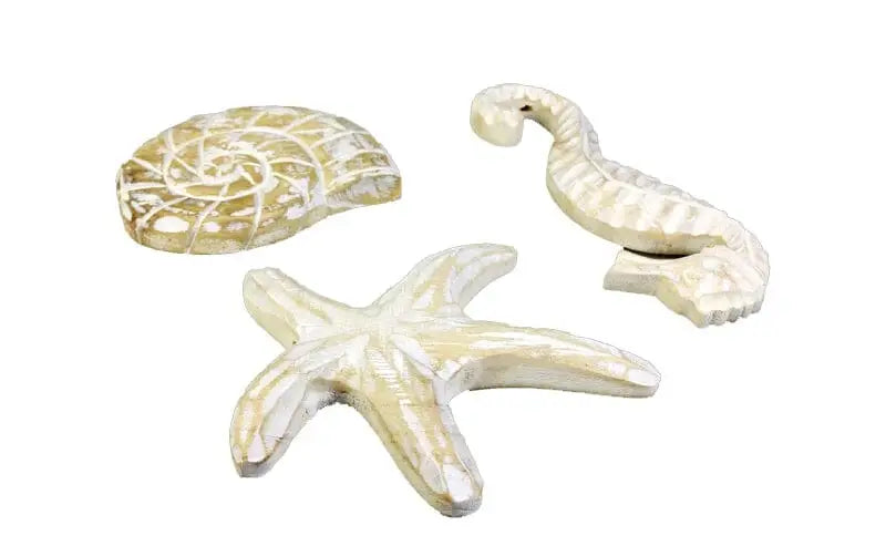Figurinas de vida marinha entalhadas em madeira para decoração de mesa Ricaly