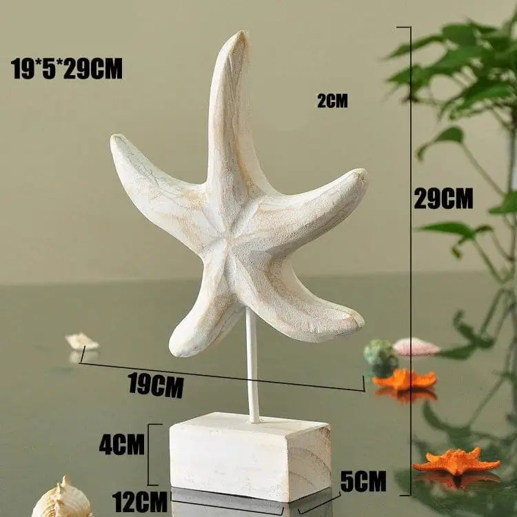 Escultura de estrela do mar branca em suporte na Decoração Mesa Madeira Artesanal Ricaly