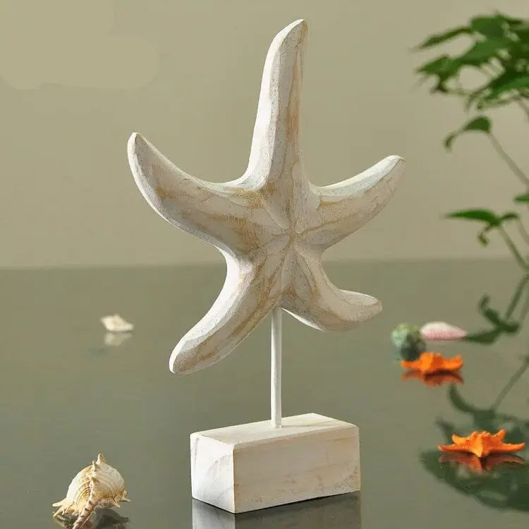 Escultura de estrela do mar branca em Decoração Marinha Artesanal Ricaly, toque Único.
