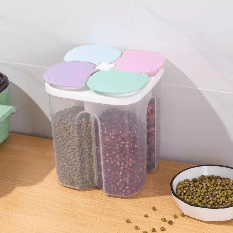 Dispensador Porta Alimentos Ricaly | 1.5L Organize sua Cozinha quatro compartimentos alimentos armazenamento