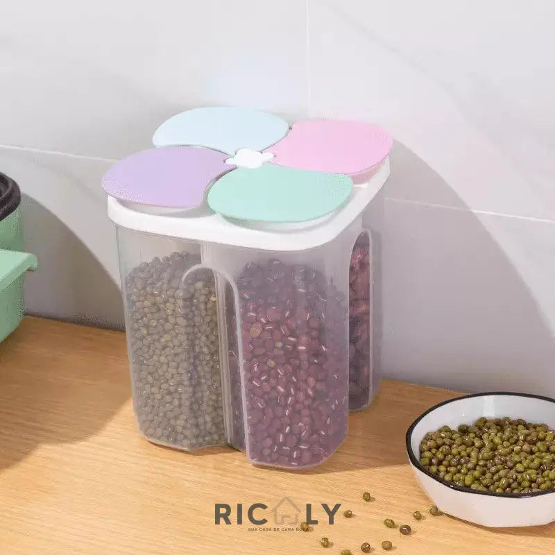 Dispensador Porta Alimentos e Cereais com Divisórias Ricaly – Organização Eficiente na Cozinha Rosa 1.5L