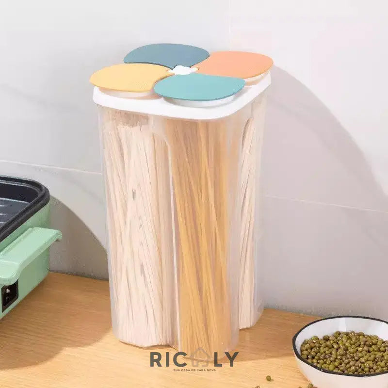 Dispensador Porta Alimentos e Cereais com Divisórias Ricaly – Organização Eficiente na Cozinha Amarelo 2.3L