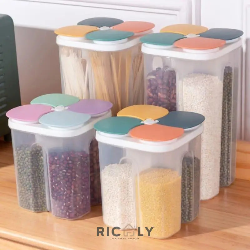 Dispensador Porta Alimentos e Cereais com Divisórias Ricaly – Organização Eficiente na Cozinha