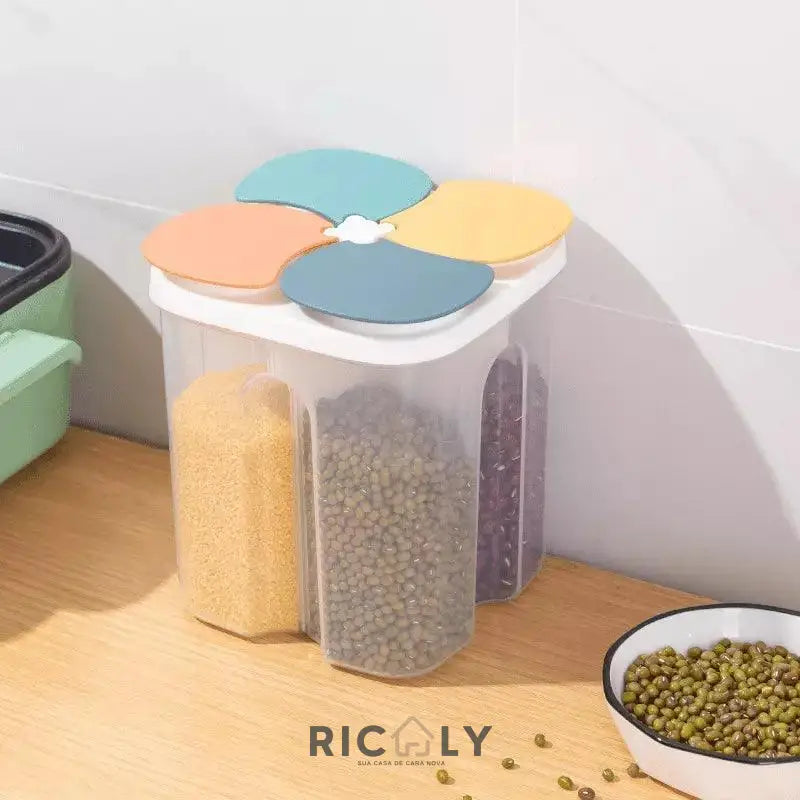 Dispensador Porta Alimentos e Cereais com Divisórias Ricaly – Organização Eficiente na Cozinha Amarelo 1.5L