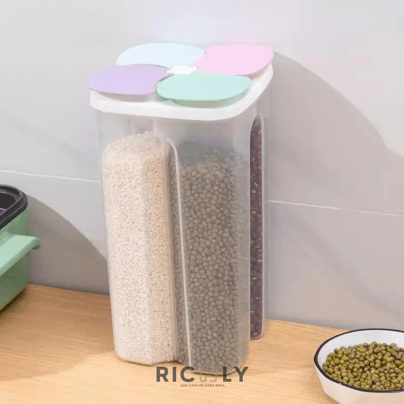 Dispensador Porta Alimentos e Cereais com Divisórias Ricaly – Organização Eficiente na Cozinha Rosa 2.3L