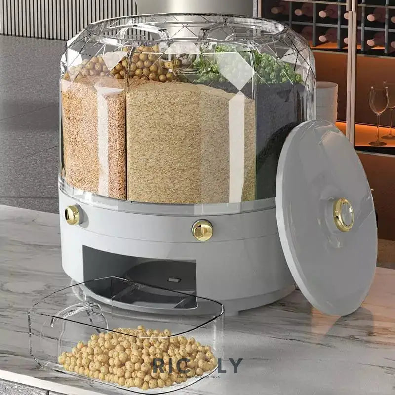 Dispensador Porta Alimentos e Cereais Giratório Ricaly – Elegância e Funcionalidade em Sua Cozinha Cinza