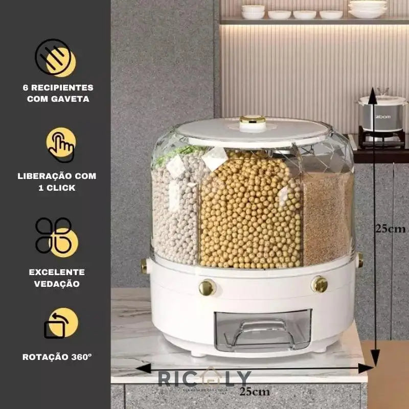 Dispensador Porta Alimentos e Cereais Giratório Ricaly – Elegância e Funcionalidade em Sua Cozinha