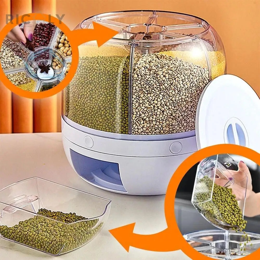 Dispenser Giratório para Cereais, Graos e Alimentos Secos - 6 Divisorias - Ricaly