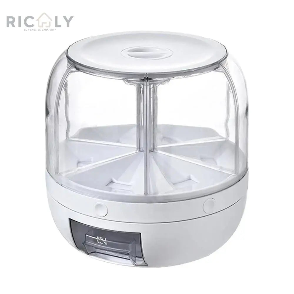 Dispenser Giratório para Cereais, Graos e Alimentos Secos - 6 Divisorias - Ricaly Branco