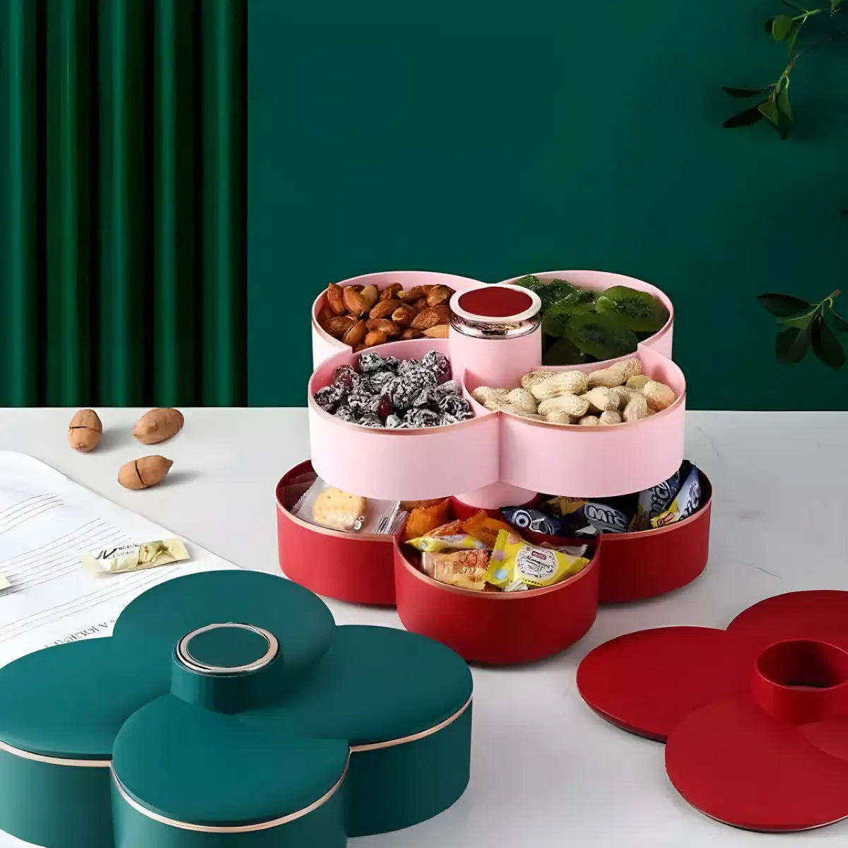 Dispenser Organizador Alimentos Ricaly | Frete Grátis Hoje em camadas forma de flor lanche Organizadores para Cozinha