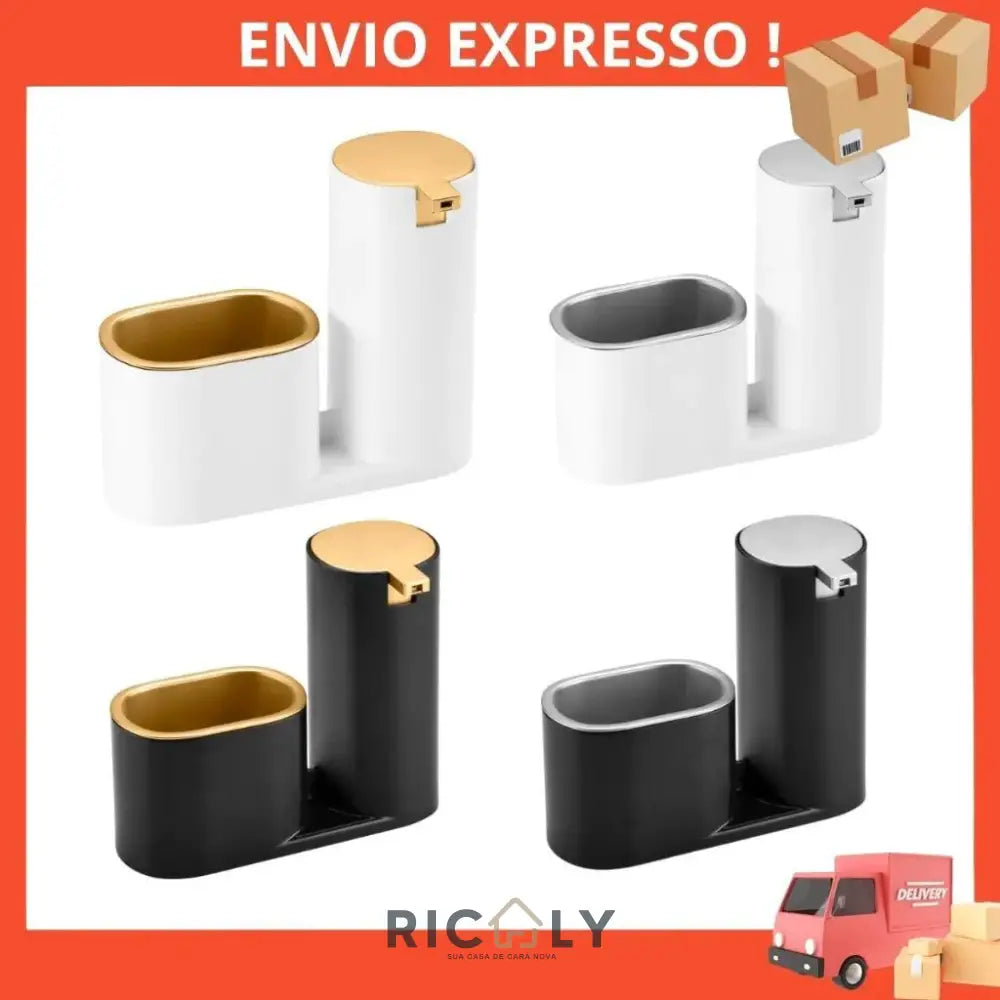 Dispenser Porta Detergente e Sabonete Líquido com Suporte para Bucha – Ricaly