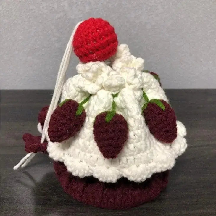 Bolsa de Cordão de Mão Crochê de Morango Shortcake para Enfeite Natal Ricaly