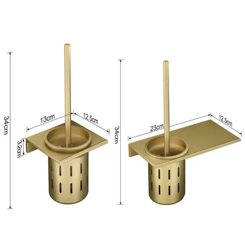 Escova sanitária dourada de alumínio resistente com dimensões para banheiro elegante