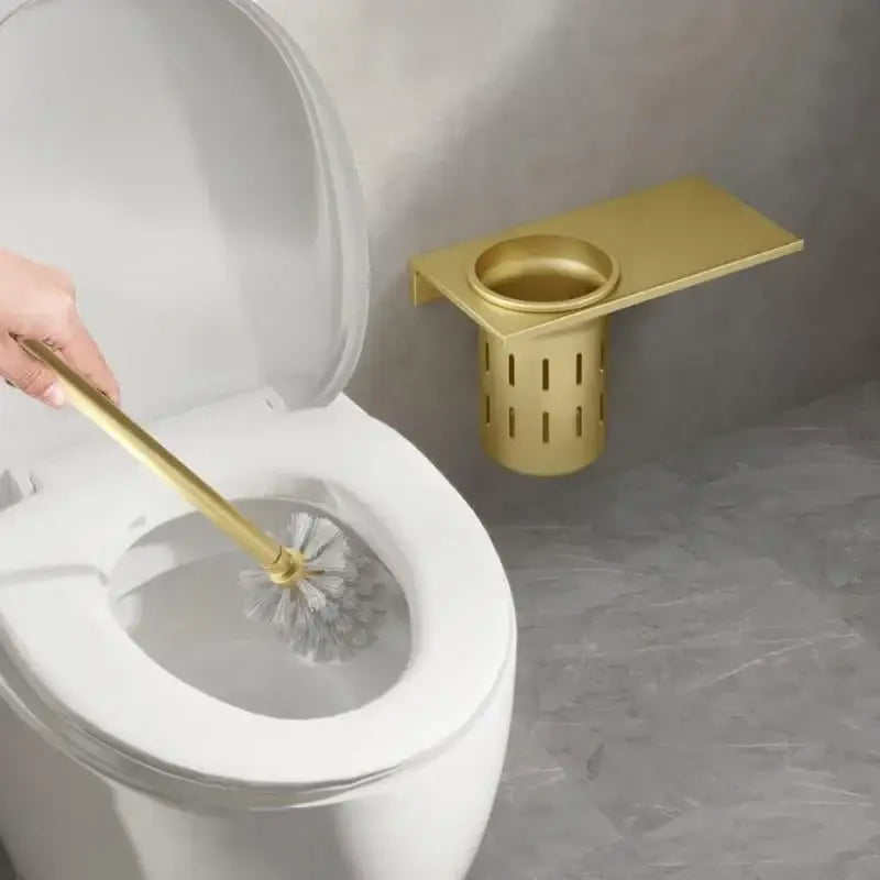 Escova sanitária dourada com suporte de alumínio resistente e design elegante Ricaly