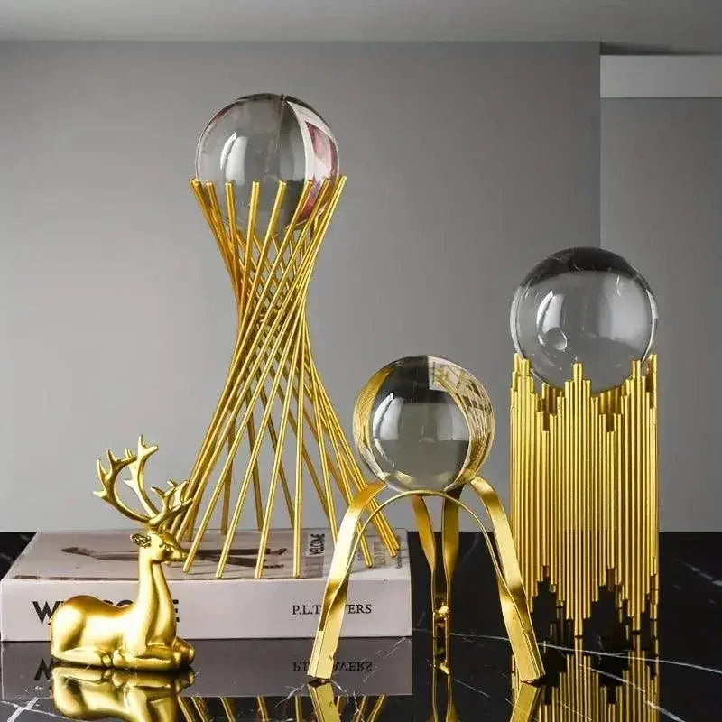 Bolas de Cristal em Suportes Dourados para Arte Abstrata Ricaly Compre