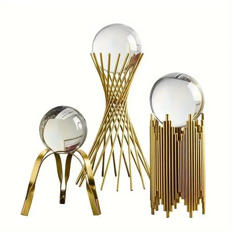 Bolas de Cristal em Suportes Dourados para Arte Abstrata Ricaly Compre