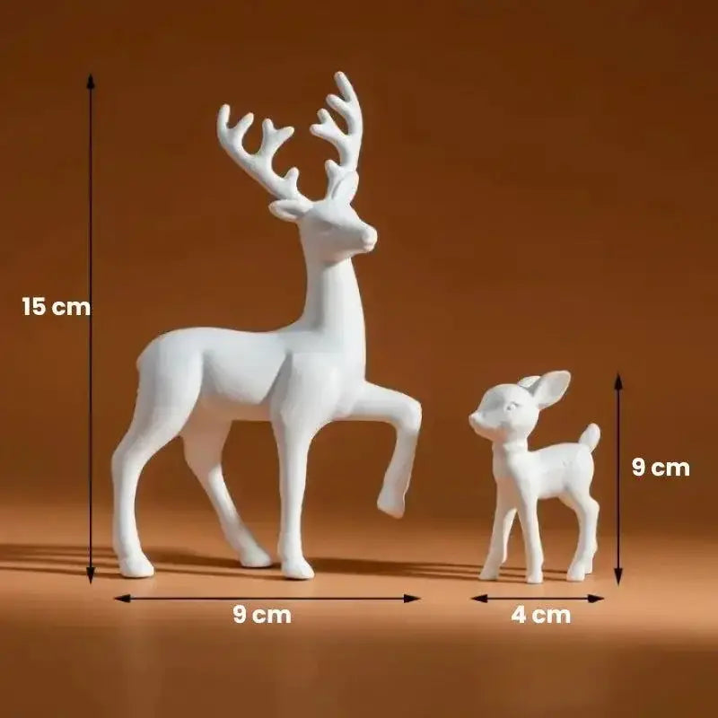 Figurinas de cervos brancos em resina dourada para decoração natalina Ricaly