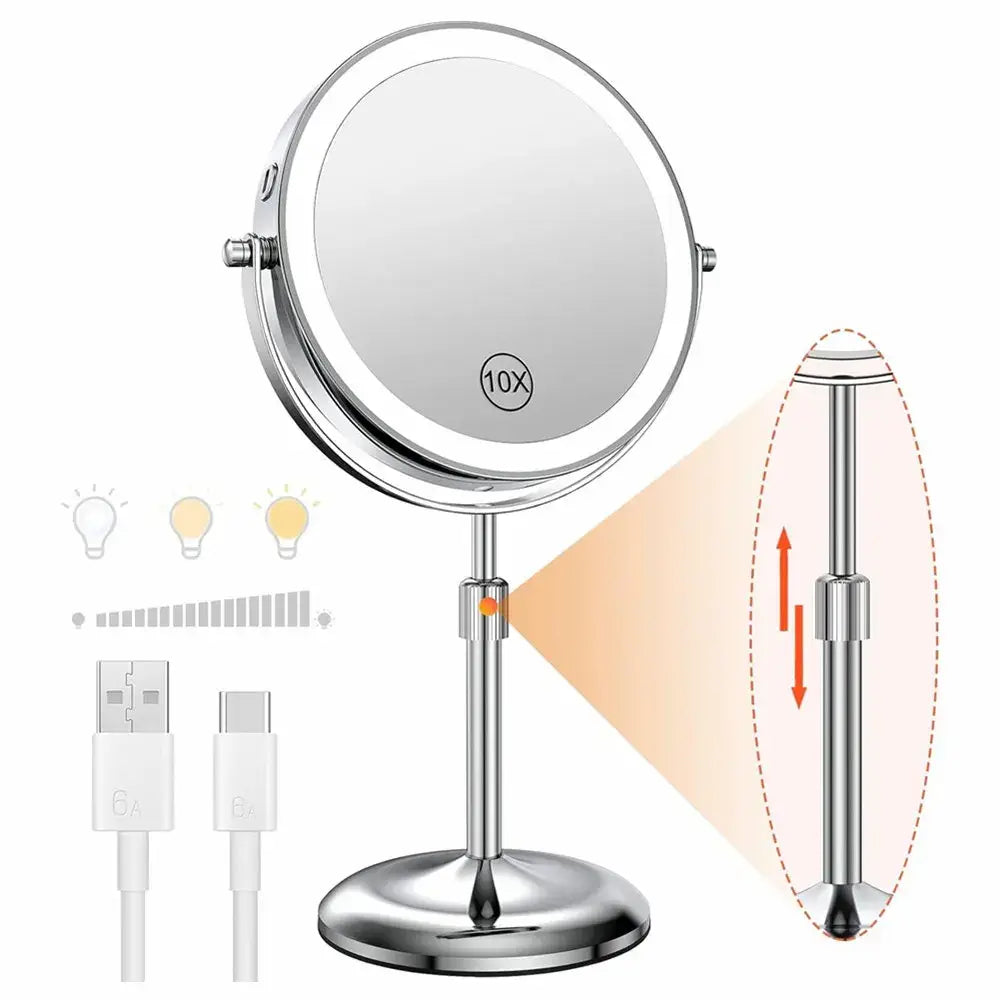 Espelho de Maquiagem LED Recarregável – Luz Ajustável | Ricaly Seu Quarto Compre