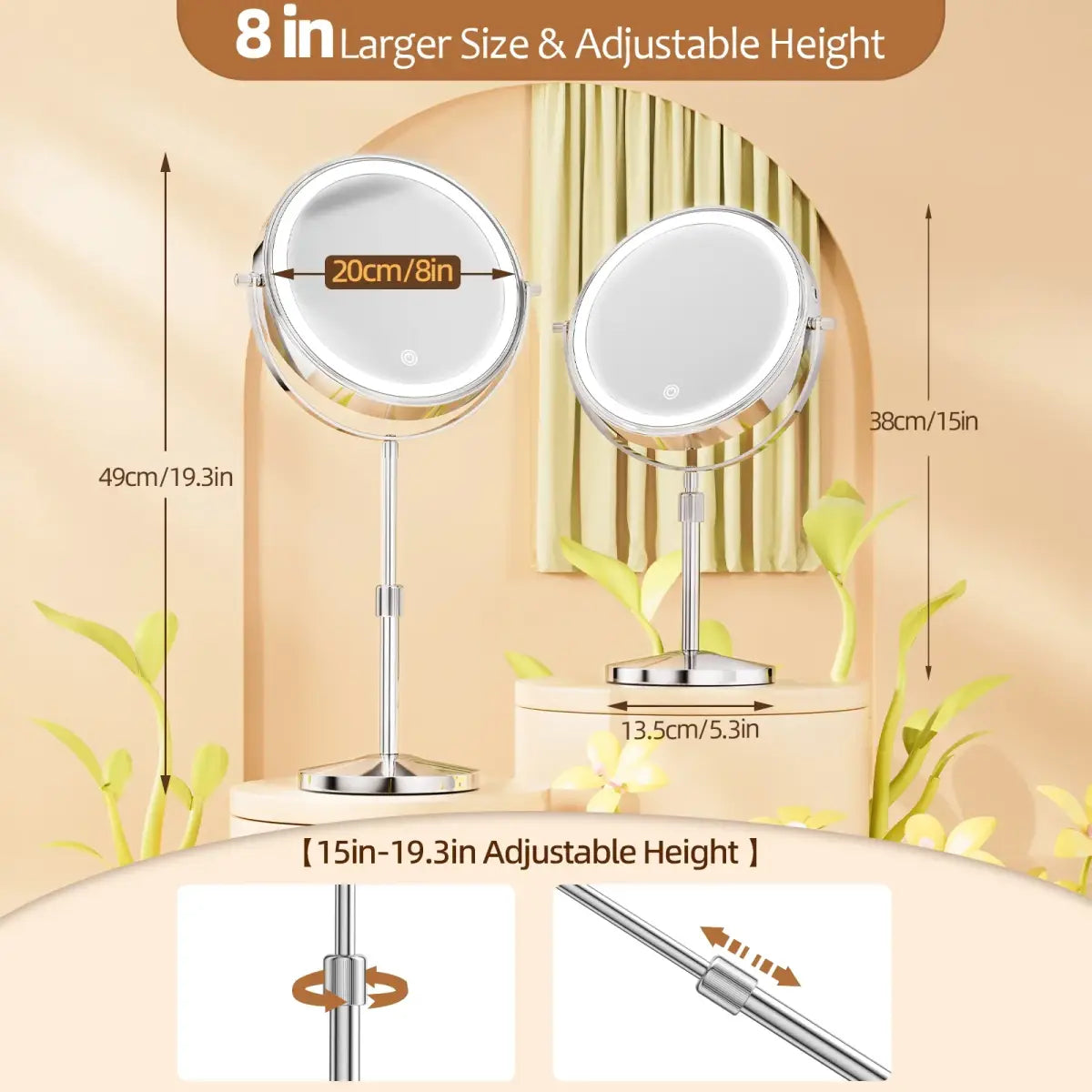 Espelho de Maquiagem LED Recarregável – Luz Ajustável | Ricaly Seu Quarto Compre