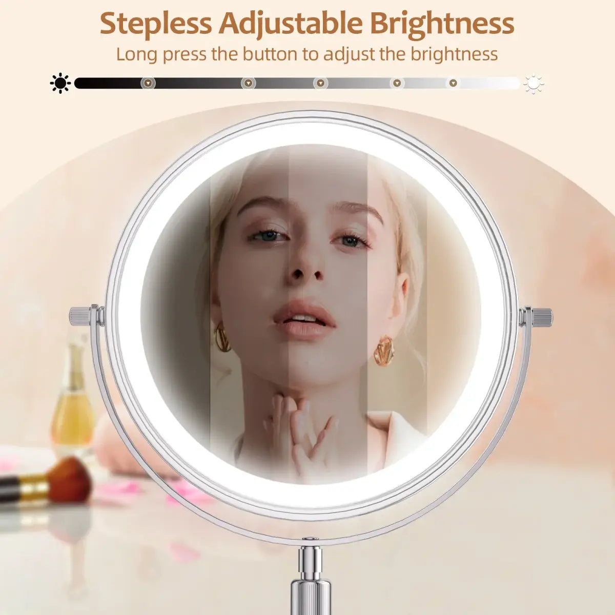 Espelho de Maquiagem LED Recarregável – Luz Ajustável | Ricaly Seu Quarto Compre
