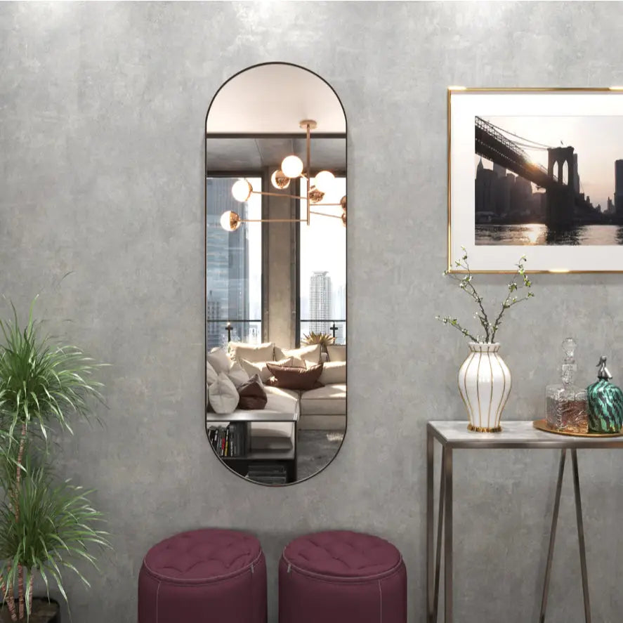 Espelho Oval Decorativo em Couro Sintético Preto – Luxo Ricaly Decoração Compre