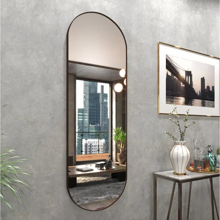 Espelho Oval Decorativo em Couro Sintético Preto – Luxo Ricaly Decoração Compre