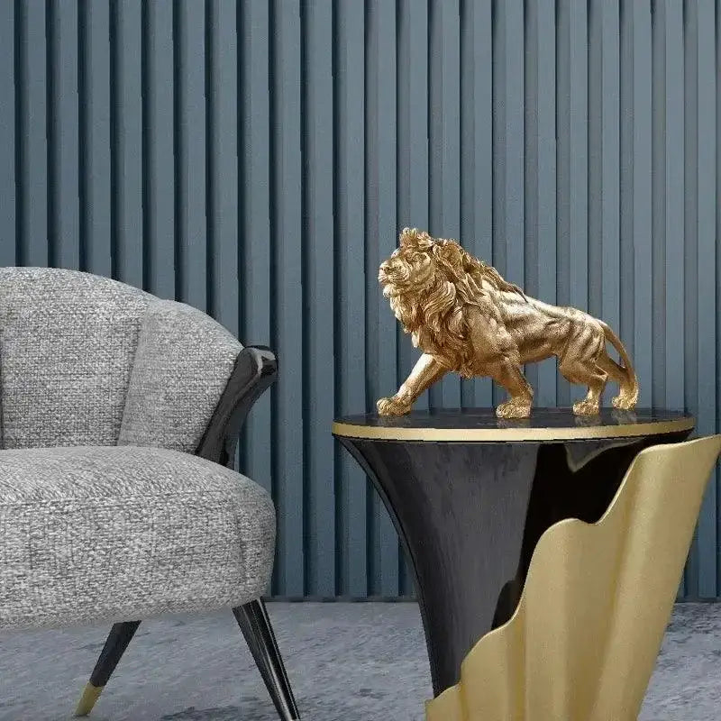 Estátua de Leão Dourado Ricaly para Ambiente Compre