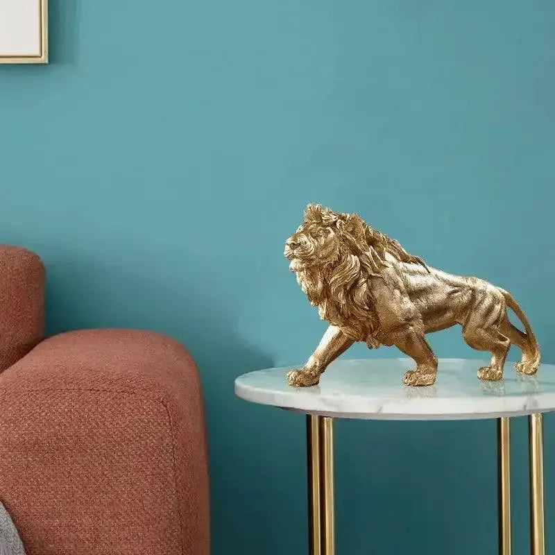 Estátua de Leão Dourado Ricaly para Ambiente Compre