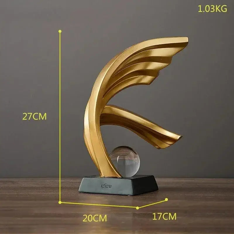 Escultura abstrata de ouro com esfera de cristal, decoração moderna Ricaly