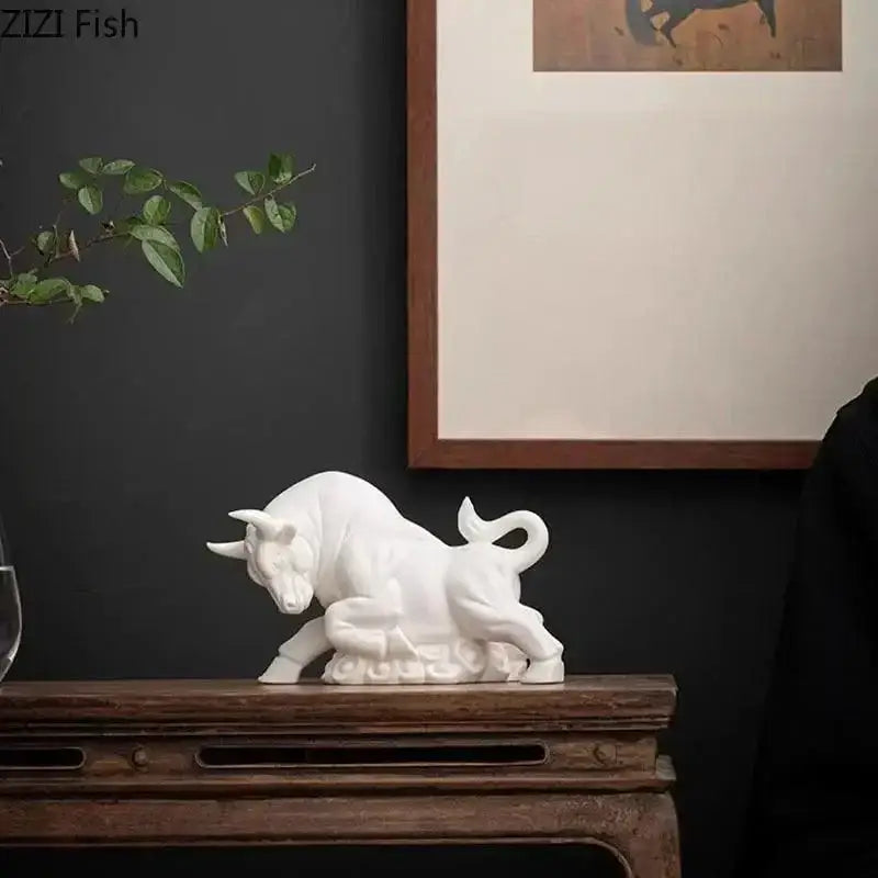 Figurinha de Touro Branco em Cerâmica - Ornamento Decorativo Elegante Compre agora Ricaly
