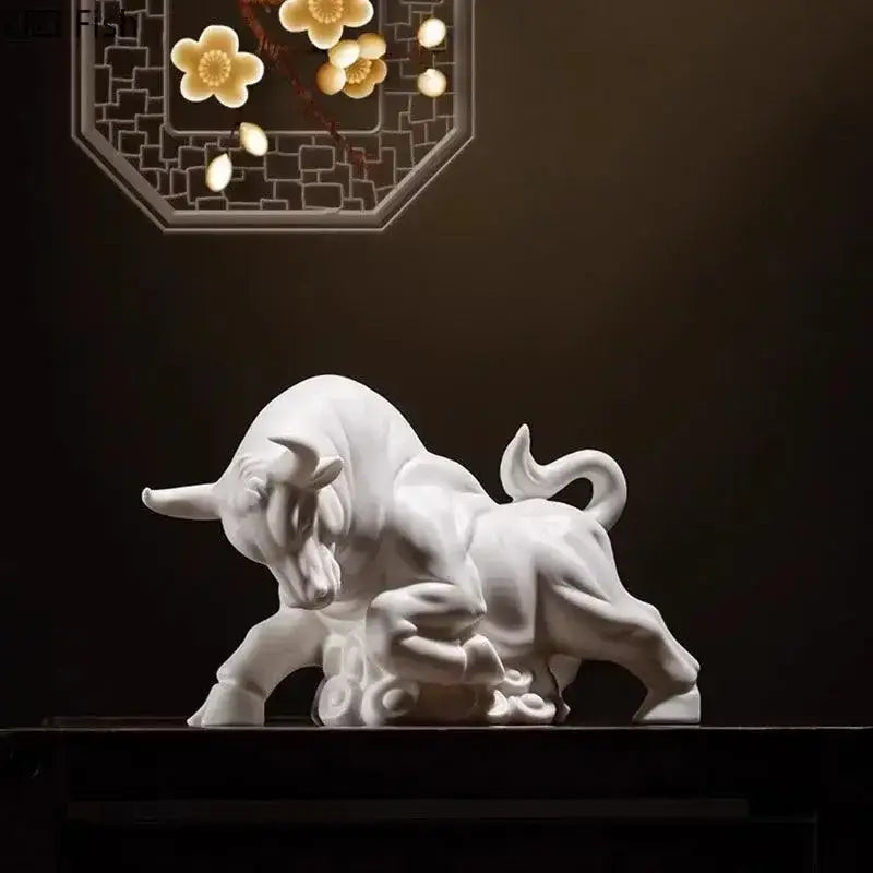 Figurinha de Touro Branco em Cerâmica - Ornamento Decorativo Elegante Compre agora Ricaly
