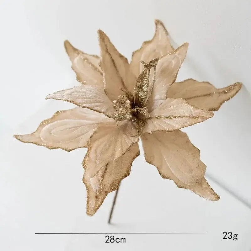 Decoração de Natal com flores de glitter dourado para árvore Ricaly