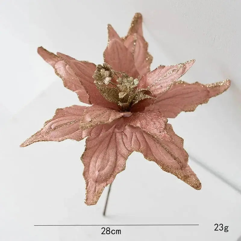 Poinsettia glitter rosa e dourada para decoração de Natal Ricaly 6 peças