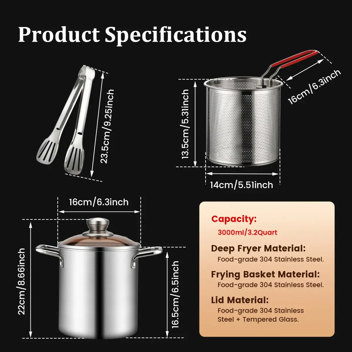 Panela de inox com cesta para fritura profunda da Frigideira Ricaly Tecnologia Avançada