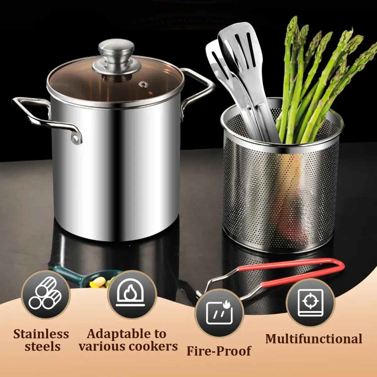 Panela de aço inox com acessórios para cozinha avançada Ricaly